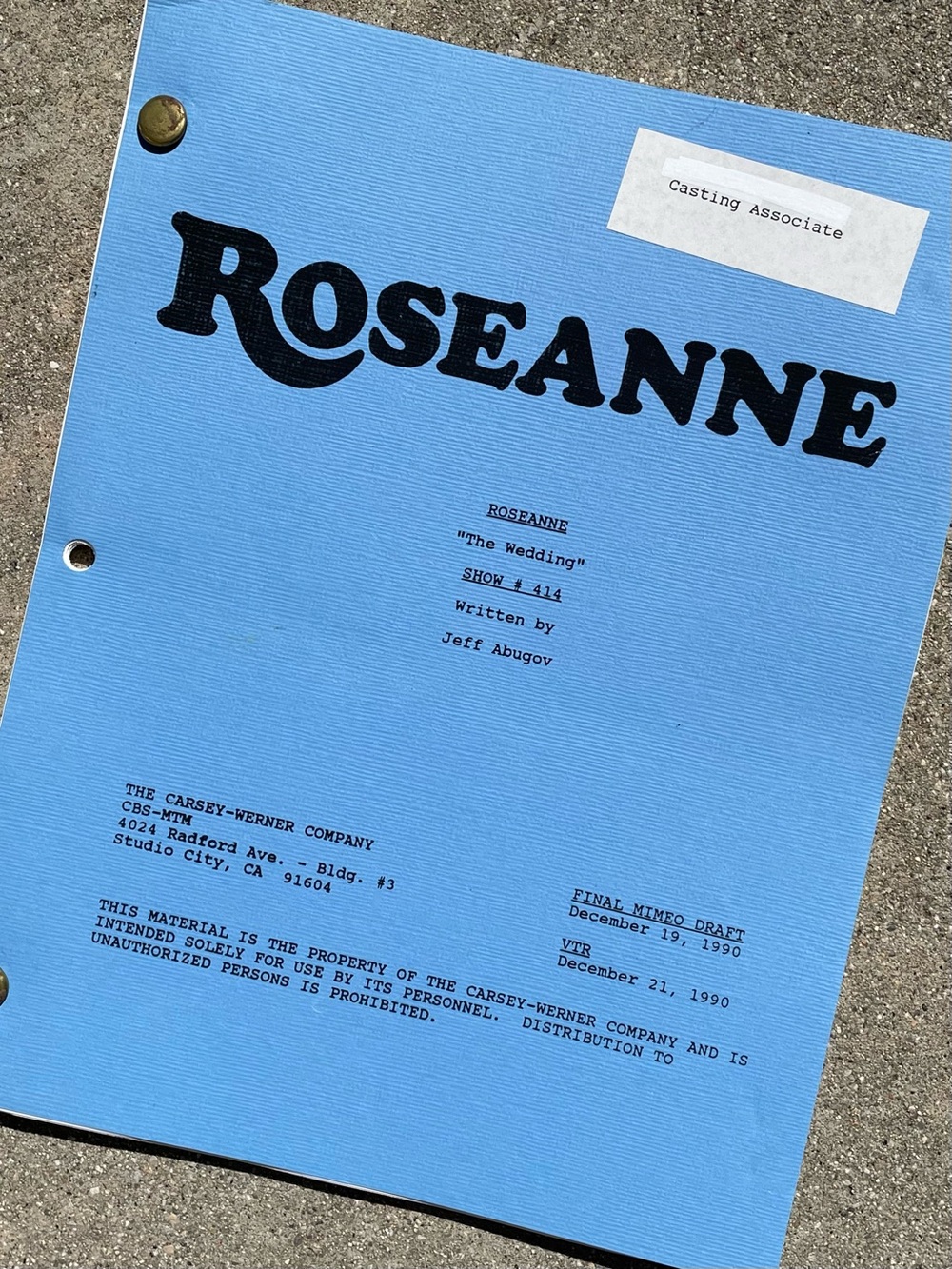 Roseanne 1990 Production Used Final Mimeo Draft Script The Wedding TOM ARNOLD!